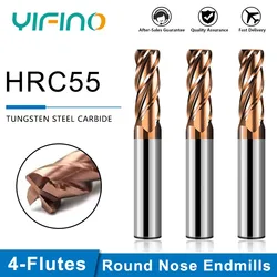 YIFINO HRC55 4-Flute Alloy Coating Tungsten Steel Carbide Round Nose Milling Cutter CNC Mechanical Machining End Mill Tools