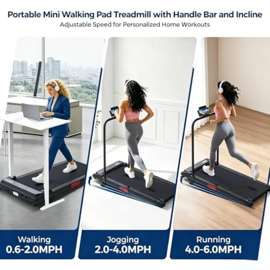 Home exercise portable treadmill with incline, steel frame, black, 3.5HP motor, 0.6-10MPH speed, 400LBS capacity, foldable desi