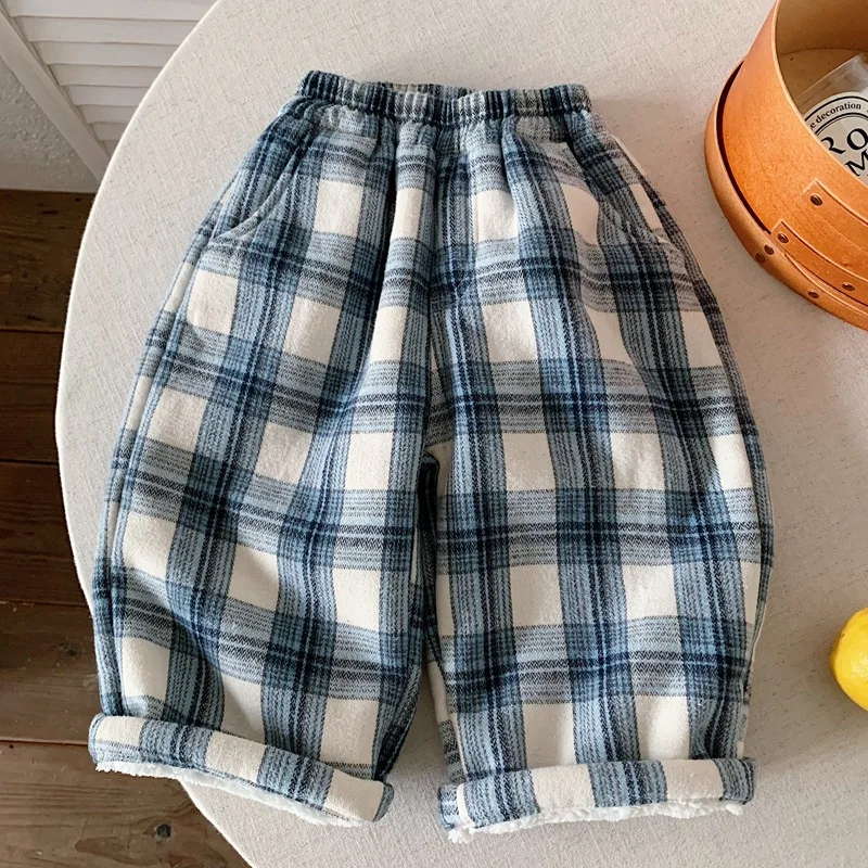 Pants High End Handsome 2026 New Children Clothing Autumn and Winter with Velvet Straight Leg Pants Casual