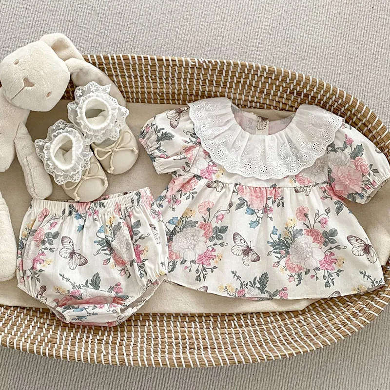 Ensemble de vêtements d'été pour bébés filles, chemise imprimée en coton + short PP, pour nouveaux-nés