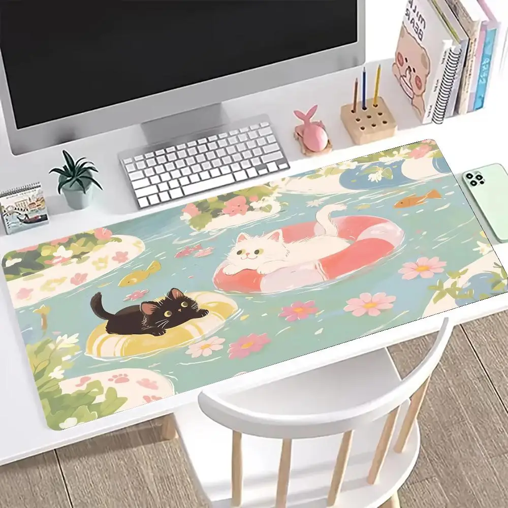 

Funny black cat Mouse Pads Cute Cat Computer XXL Mausepad Company Desk Pad 800X400 Large Kawaii Cushion Office Accessories Rug