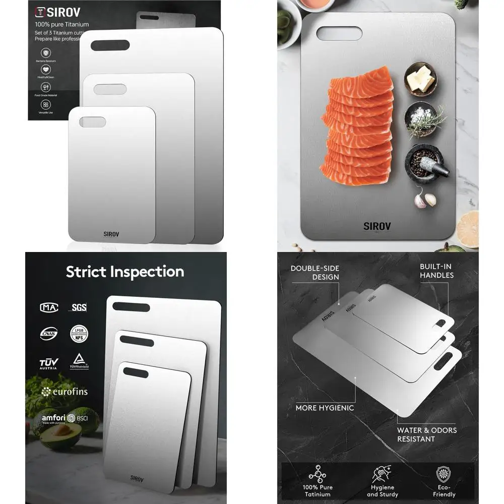 

Set of 3 Pure Titanium Kitchen Chopping Boards - Premium, Non-Toxic, Dishwasher Safe for Meat, Fruit, and Veggie Preparation