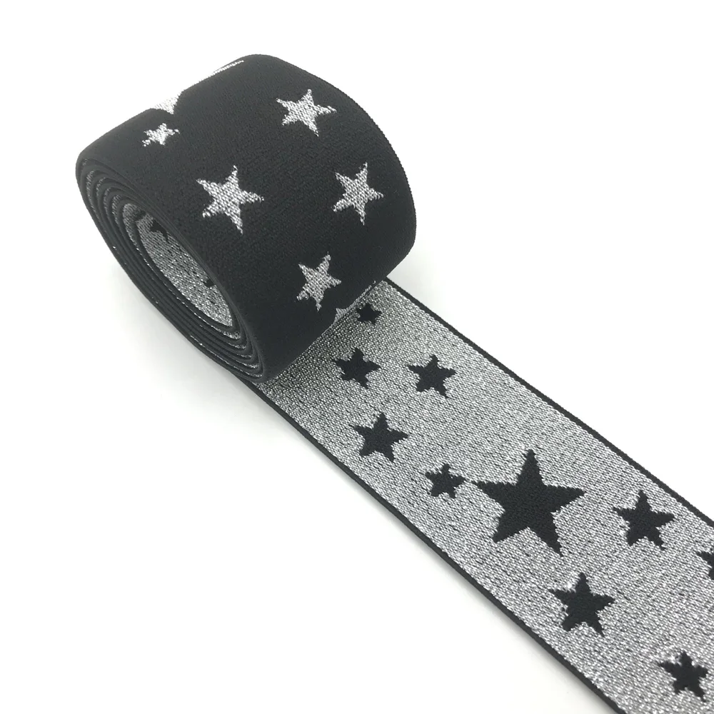 2 mt/los 27/40mm Herz Stern Leopard Glitter Silber Elastische Bands Jacquard Elastische Band Für Bekleidungs Hosen DIY Nähen Zubehör – Detail 12