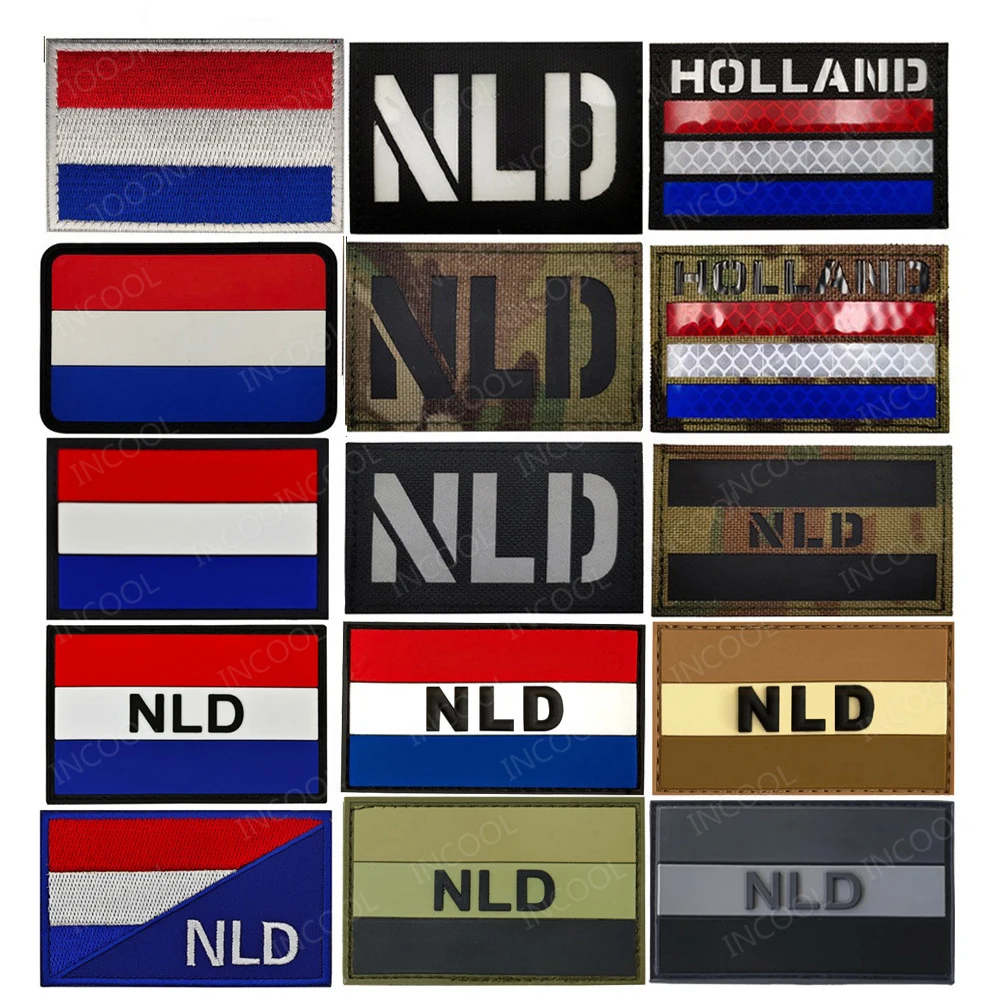 Netherlands Flag PVC Rubber Patches NLD Embroidered Holland Nederlanden Flags Patches IR Reflective Decorative Tactical Badges
