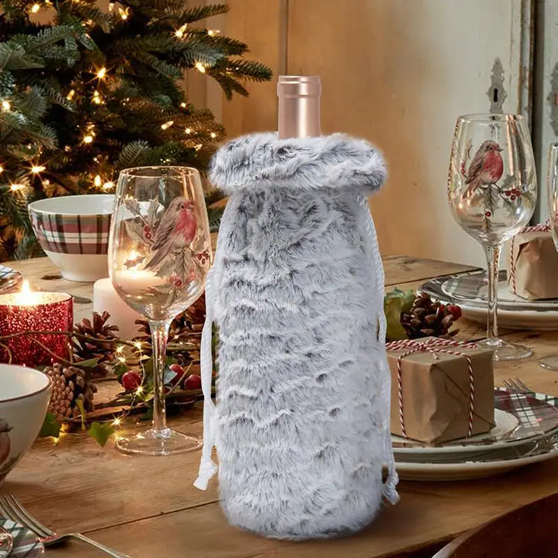 Champagne Bottle Cover Christmas Fur With Good Quality Nice Look Christmas Wine Bottle Bag For Winter Holiday Party Decorations