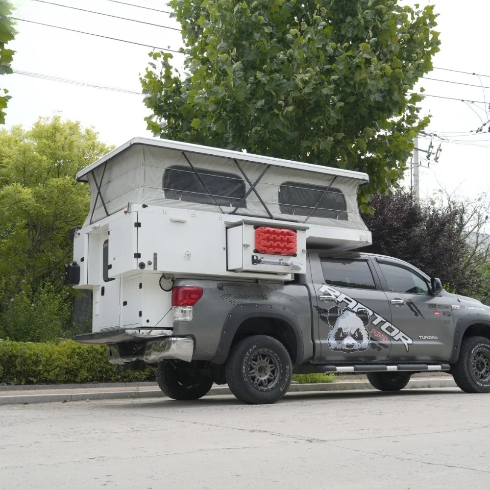 Huntoo - Camioneta Camper Plegable de Aluminio Reforzado Caja de Camping para Techo de Coche con Carcasa Rígida y Almacenamiento Lateral