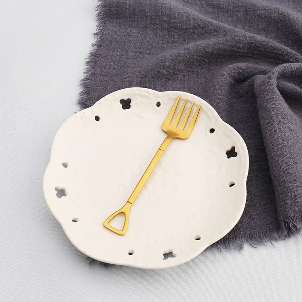 2pcs Creative Dessert Spoon Stainless Steel Coffee Stirring Spoon Shovel Fork Fruit Fork Rose Gold Stainless Steel Fruits Fork