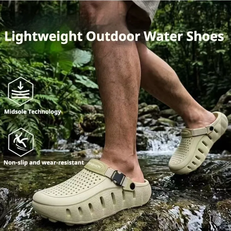 Men's Hole Shoes, Non-slip Soft-soled EVA Two Wear Cool Slippers, Summer Breathable Outdoor Beach Shoes image 6