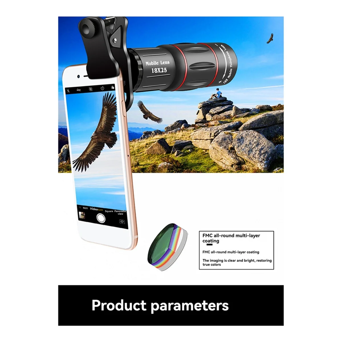 

【Last-Chance!】{Universal Mobile Phone Telephoto Lens 18x Zoom External Camera Lens for Concerts Sports and Travel Photography