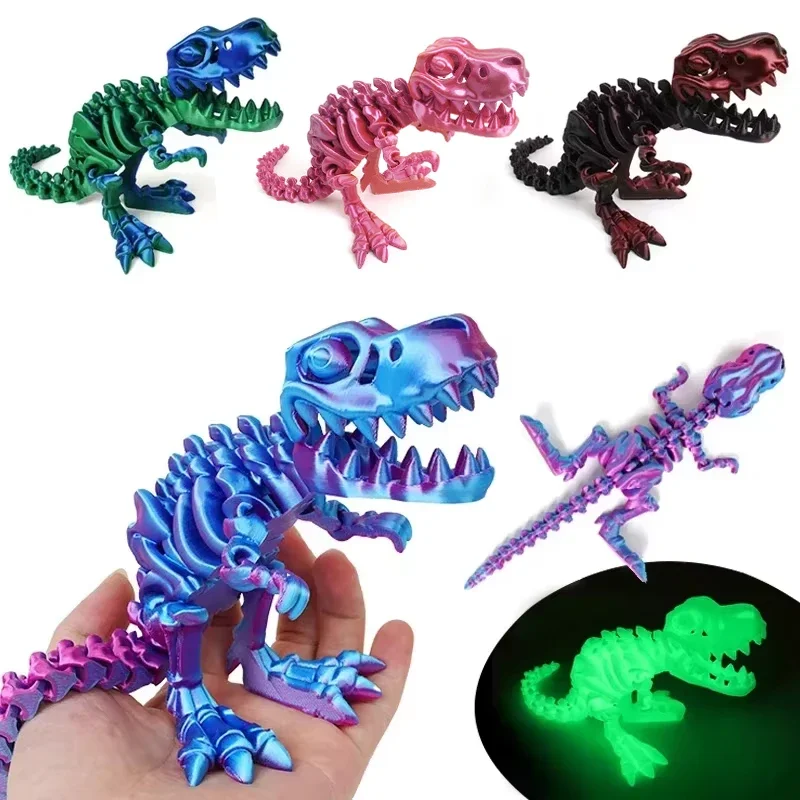 3D Printed Dragon Set Crafts Model Decoration Fidget Toy Rotatable Tyrannosaurus Rex Skeleton Dinosaur Gift for Kids Birthdays