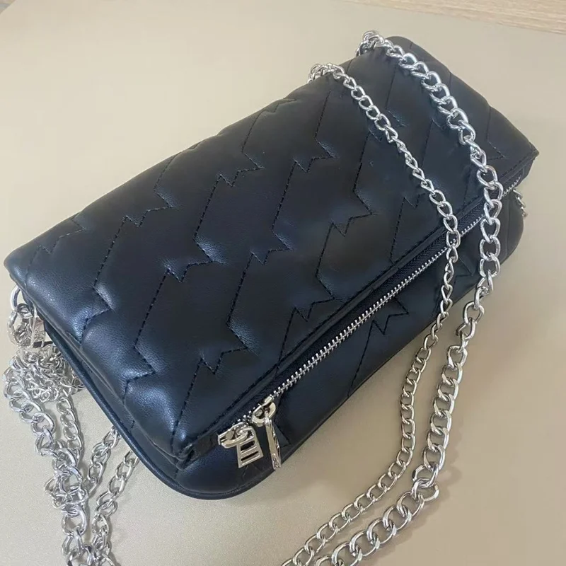 Zwarte PU Lederen Retro Schoudertas 2026 Nieuwe Modieuze Dames Enveloptas Casual Outdoor Ketting Schoudertas