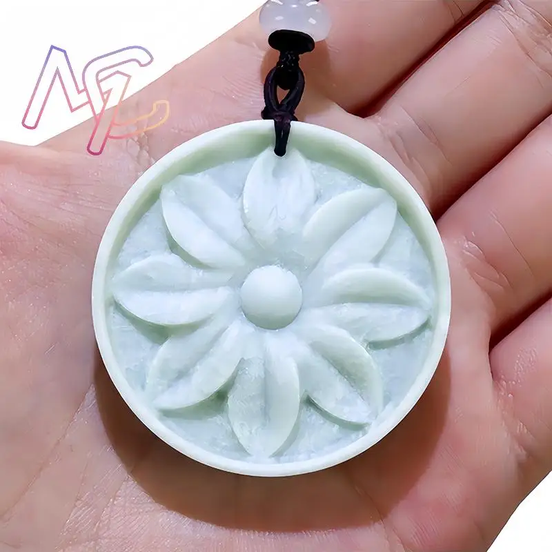 Natural Real Jade Flower Pendant Necklace Designer Charm Gifts for Women Men Carved Jewelry Gift Stone Luxury Fashion Chinese