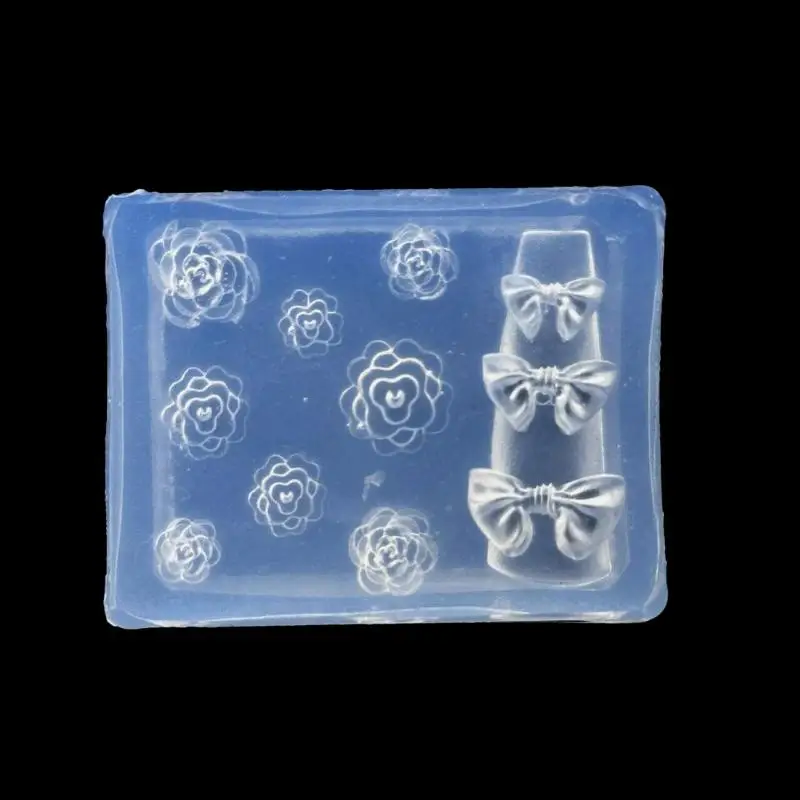 3D Transparent Silicone Nail Carving Mold Bow Flower Butterfly Rose Floral Design DIY Nail Art Decoration Manicure Tool\