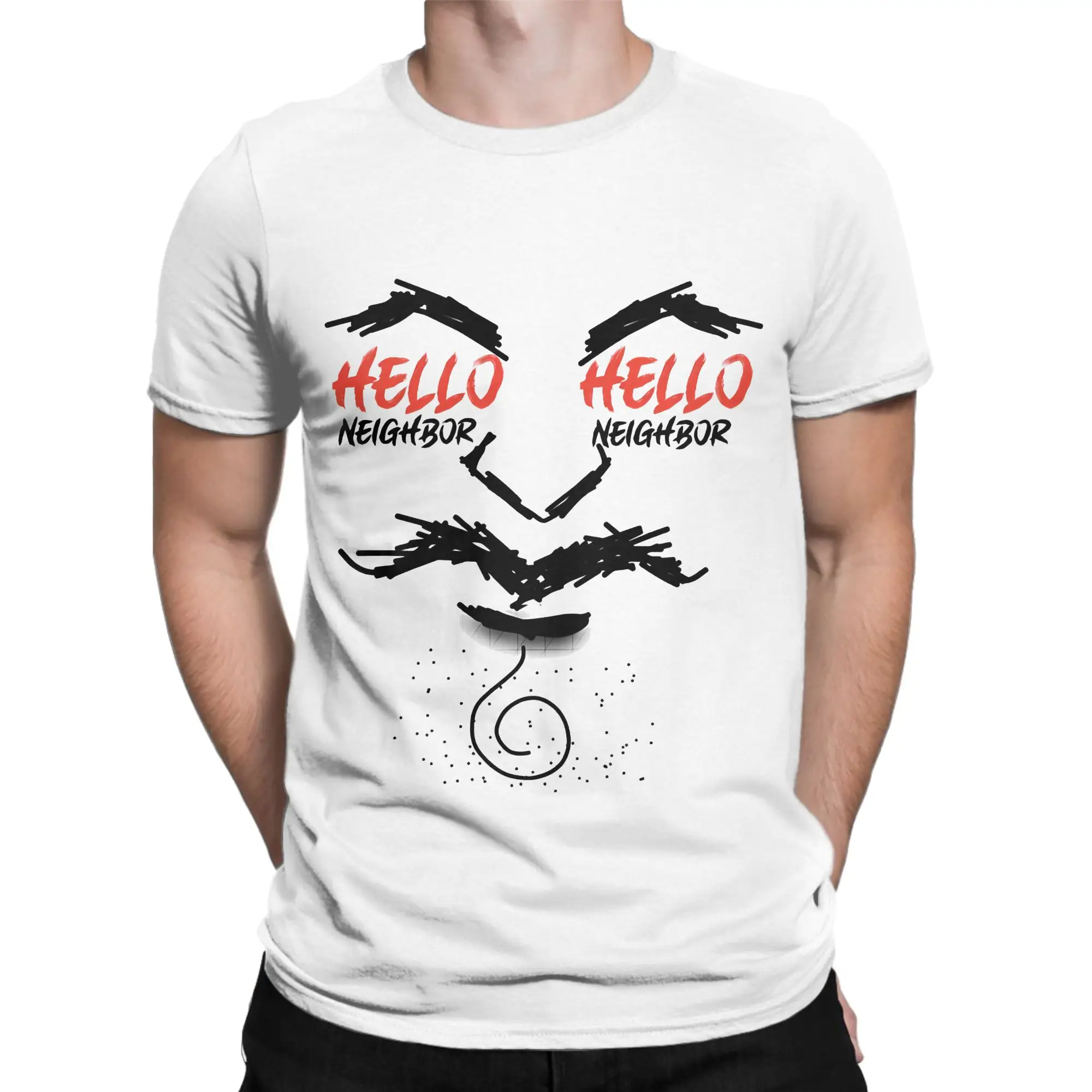 Stylized Bearded Man Classic Hello Neighborr Novelty 100% Cotton T-Shirt Tops Tees For Men