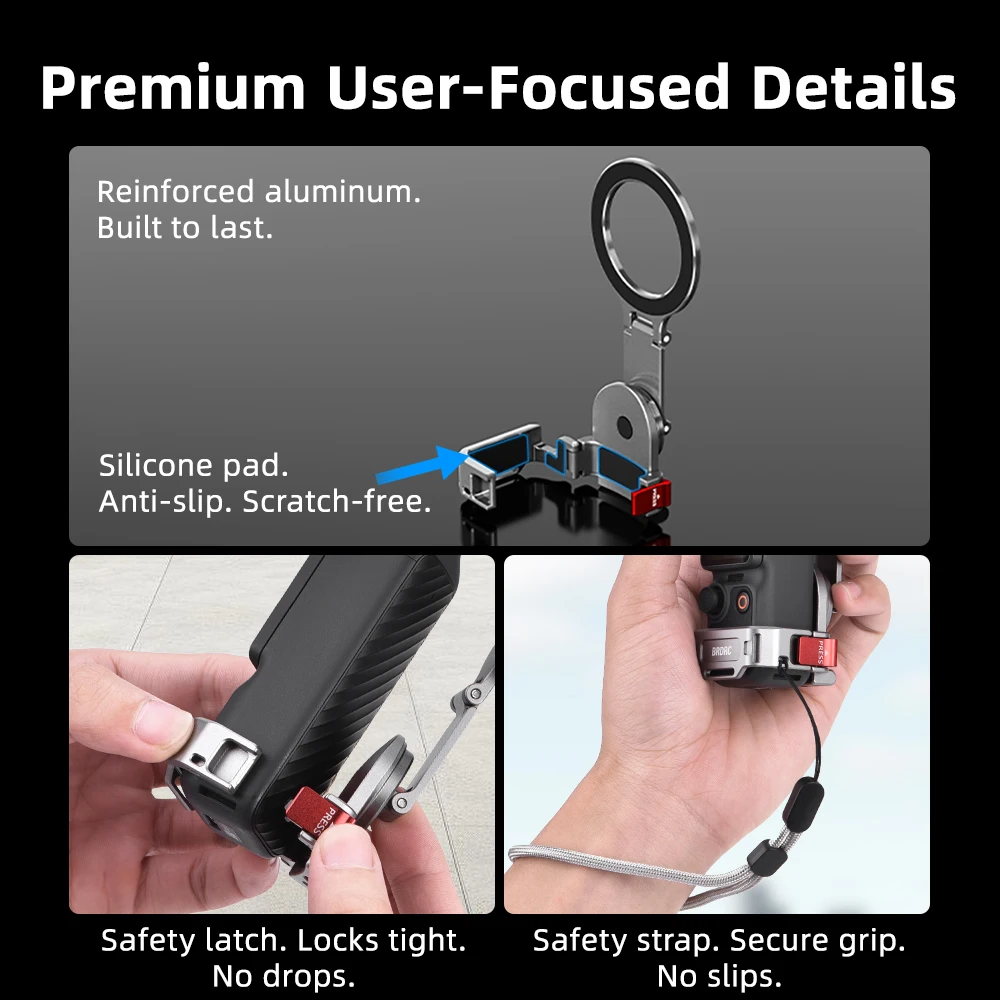 BRDRC Multifunktionale Magnethalterung für DJI Osmo Pocket 4P/4/3 Kamera-Zubehör mit MagSafe-Halterung für iPhone 17/16/15 – Detail 13