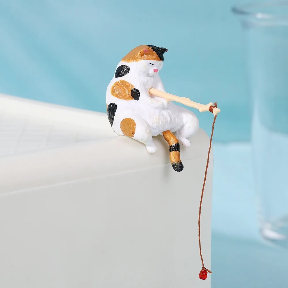 Miniature Fishing Cat Ornament Cartoon Style Resin Aquarium Decoration Creative Design Hanging Design Landscape Decoration