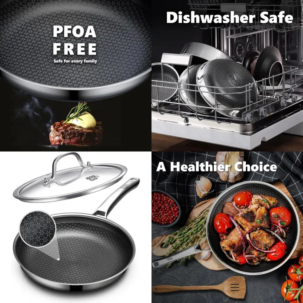

12-Inch Nonstick Hybrid Skillet with Lid, Oven and Dishwasher Safe, Stainless Steel, Induction-Ready Chef Pan, PFOA-Free Cookwar