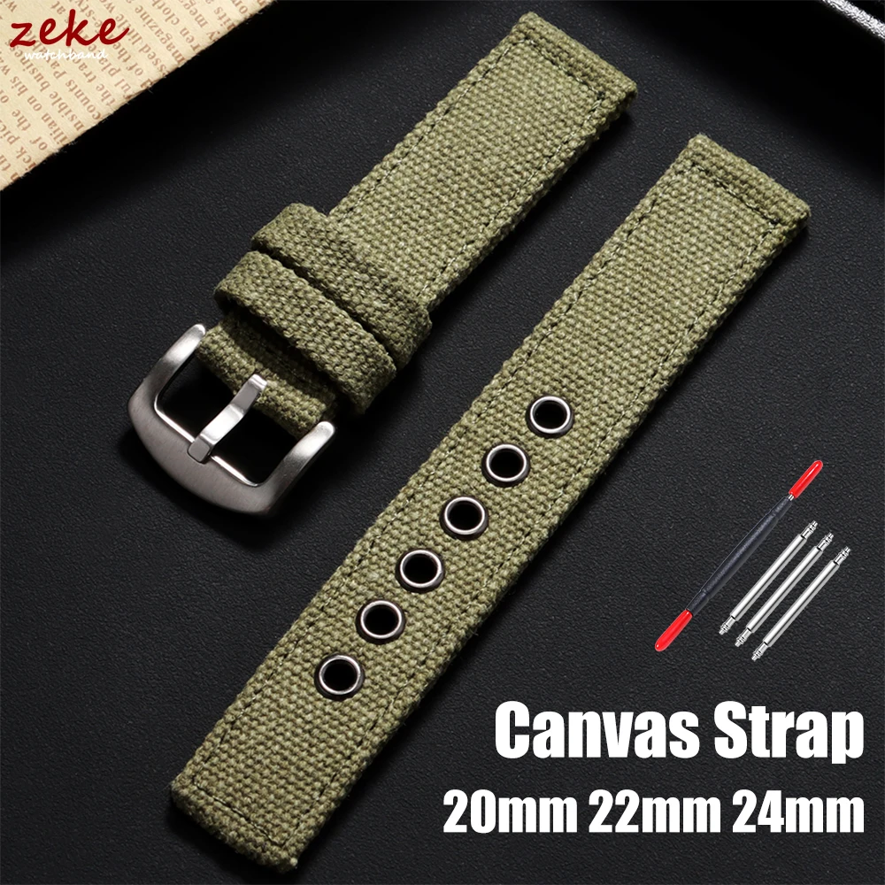 

20mm 22mm 24mm Canvas Watch Band for Seiko Army Military Fabric Woven Nylon Strap Army Green Wristband Men's Sport Watch Bands