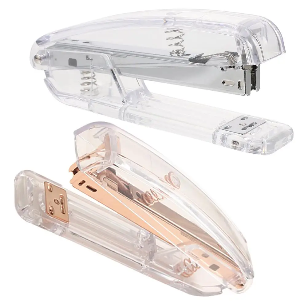 

2 Pcs Mini Stapler Set Small Desk Staplers Acrylic Compact Heavy Duty H held Rose Gold Silver Office School Supplies