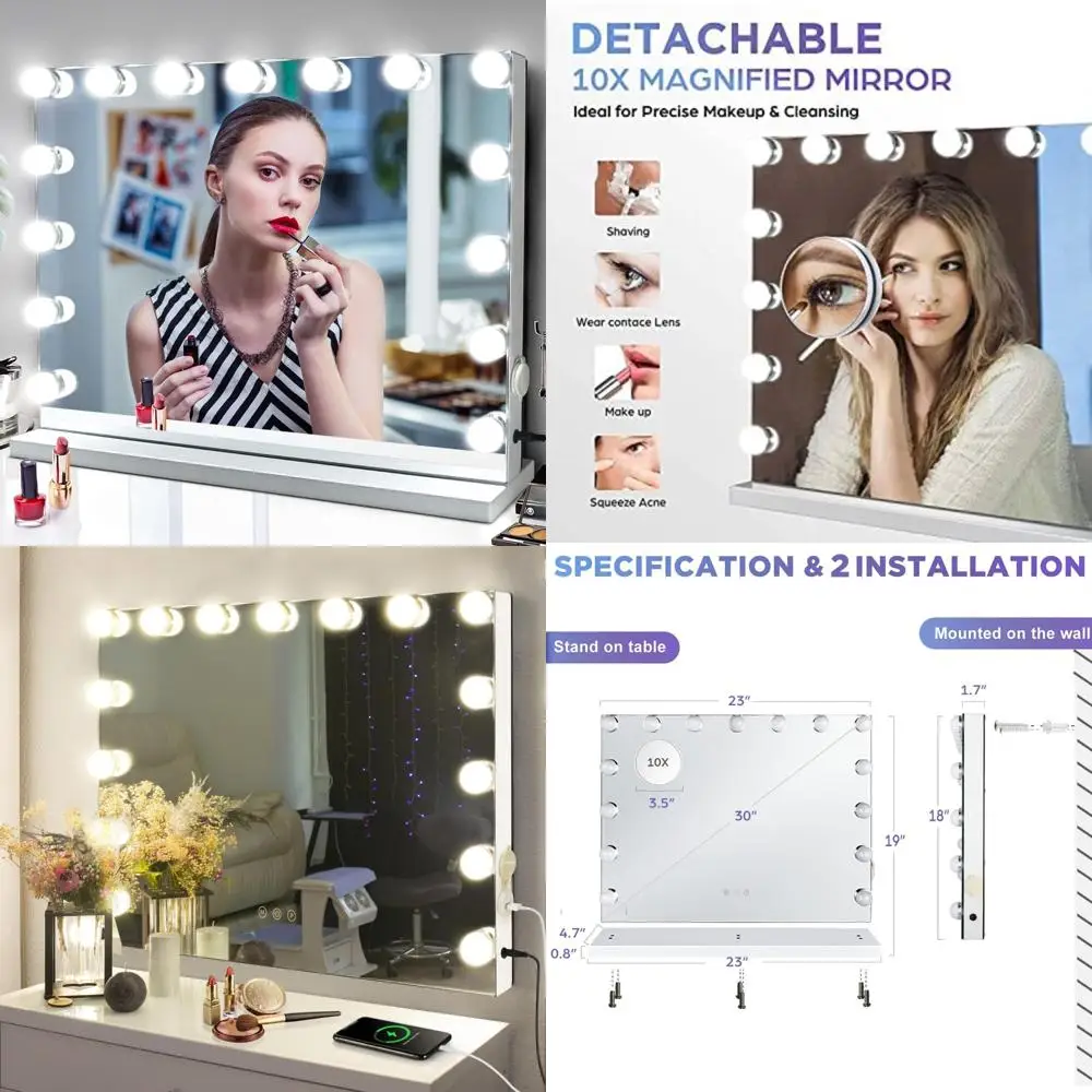 

Large 23x19 Hollywood Style LED Vanity Mirror with Dimmable Lighting for Wall or Desk Use