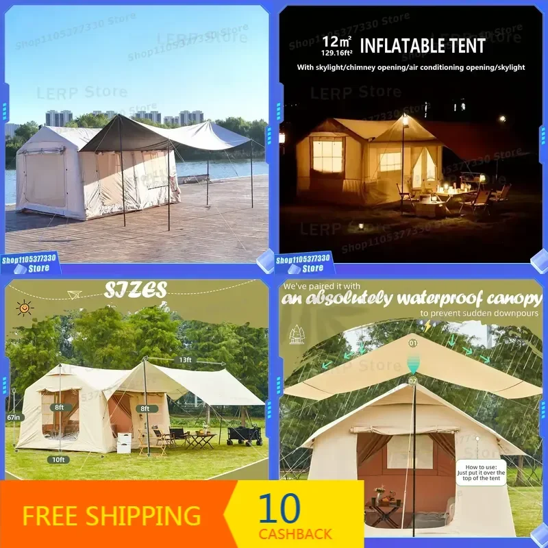Custom Heavy Duty Portable Oxford Cloth Inflatable Camping Tent Waterproof Outdoor Air Pole Tent with Air Pump