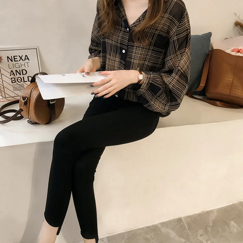 Damen Neues Schickes Loses Karohemd Herbstmantel Weibliches Langarm-Oberteil im Hongkong-Stil Lässiges Koreanisches Polohemd für Frauen 2026 – Detail 5
