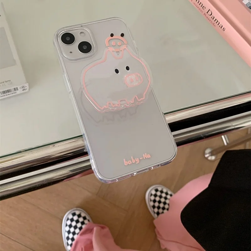 Coreano bonito dos desenhos animados linear pigle grip tok griptok suporte do telefone suporte para iphone 15 samsung universal acessórios titular