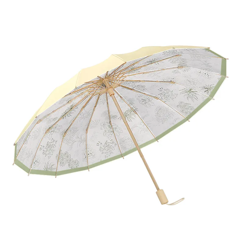 Large Windproof 16 Ribs Color Coating Parasol UPF50+ Sun Rain Dual Use For Ladies