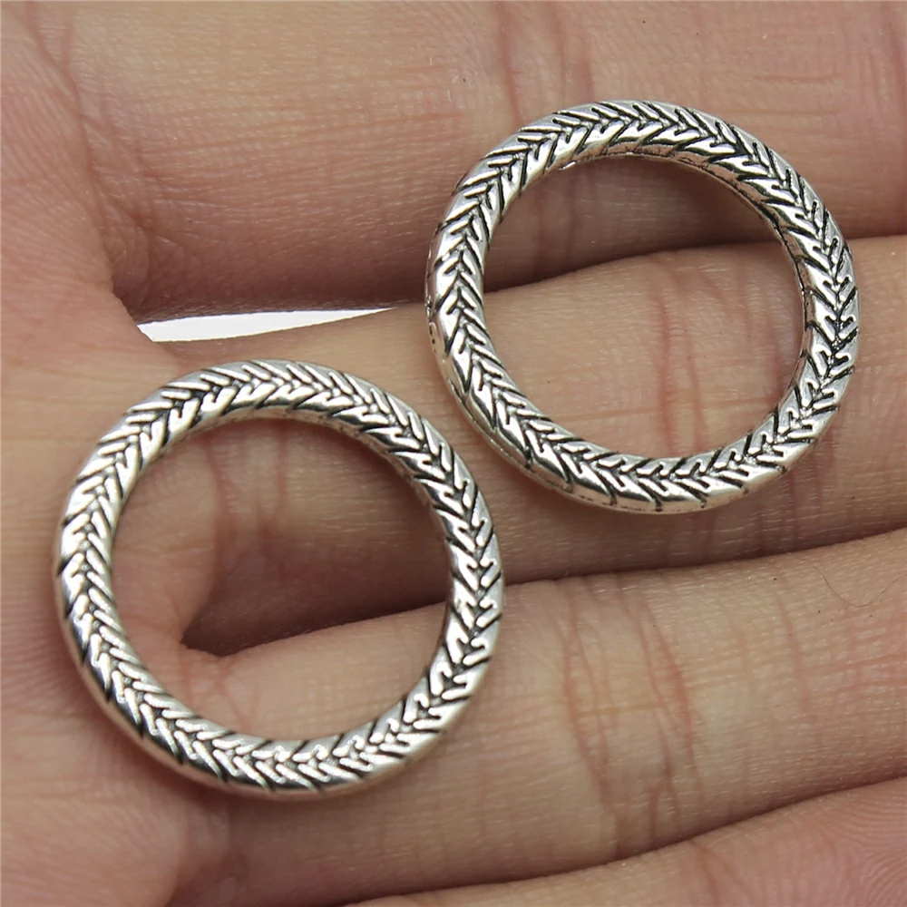 WYSIWYG 4pcs/lot 24x24mm Charms Circle Connector Antique Silver Color Alloy DIY Jewelry Making Accessories