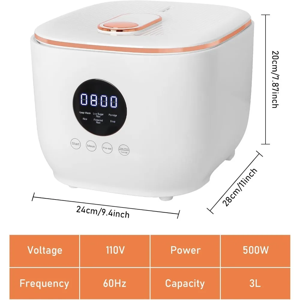 Small Low Carb Rice Cooker 6 Cup, Electric Mini Rice Cooker with Steamer Basket, Smart Rice Cooker Reducing Sugar (White)