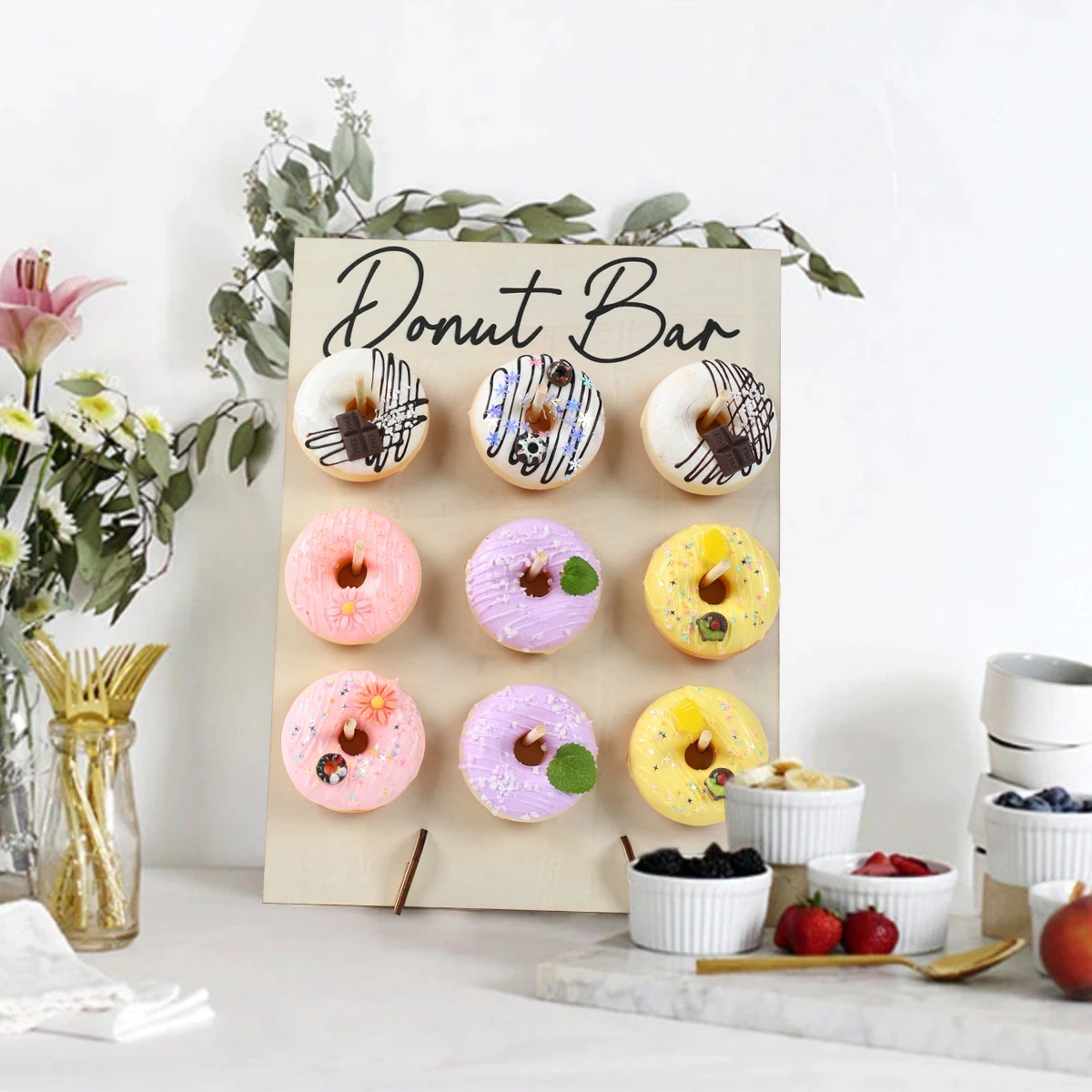 Donut Wall Display Donut stand for Parties Wooden Doughnut Stand Board for Donut Party Sweet Birthday Wedding Table Decorations