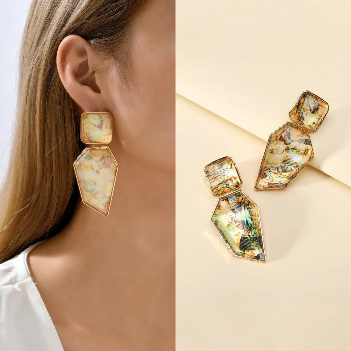 Large Vintage Resin Woman Earrings Geometric Abstract Color Painting Elegant Pendant For Jewelry Girl Daily Life Fashion Earwear