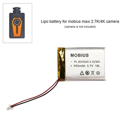 950mah 3.7V Pure Lipo Battery 803040 Polymer Lithium Ion / Li-ion for Mobius Maxi 2.7K/4K Sports Camera Action HD DashCam