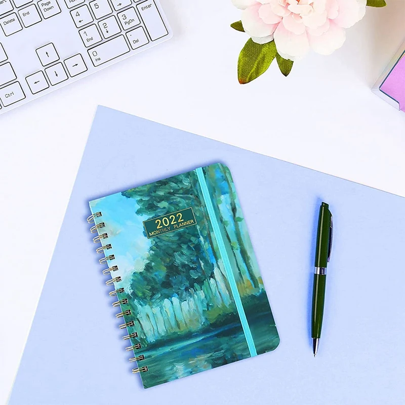 Planer miesięczny - notatnik A5 z planerem tygodniowym i miesięcznym z zakładkami miesięcznymi, elastycznym zamknięciem i wewnętrzną kieszenią