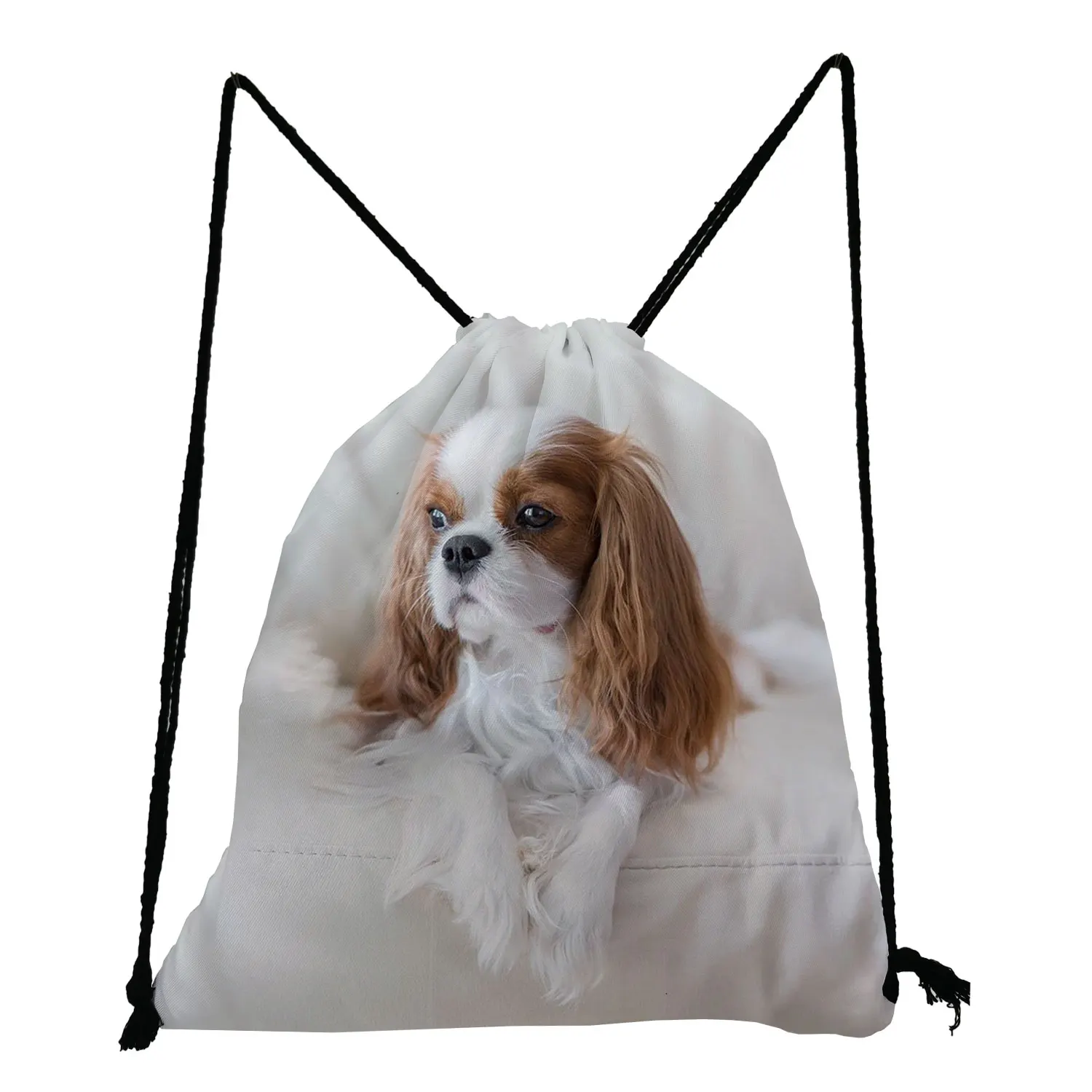 Charles Spaniel Cartoon Painting Women's Backpack High Capacity Drawstring Bags Foldable Cute Animal Dog Print Girls School Bags