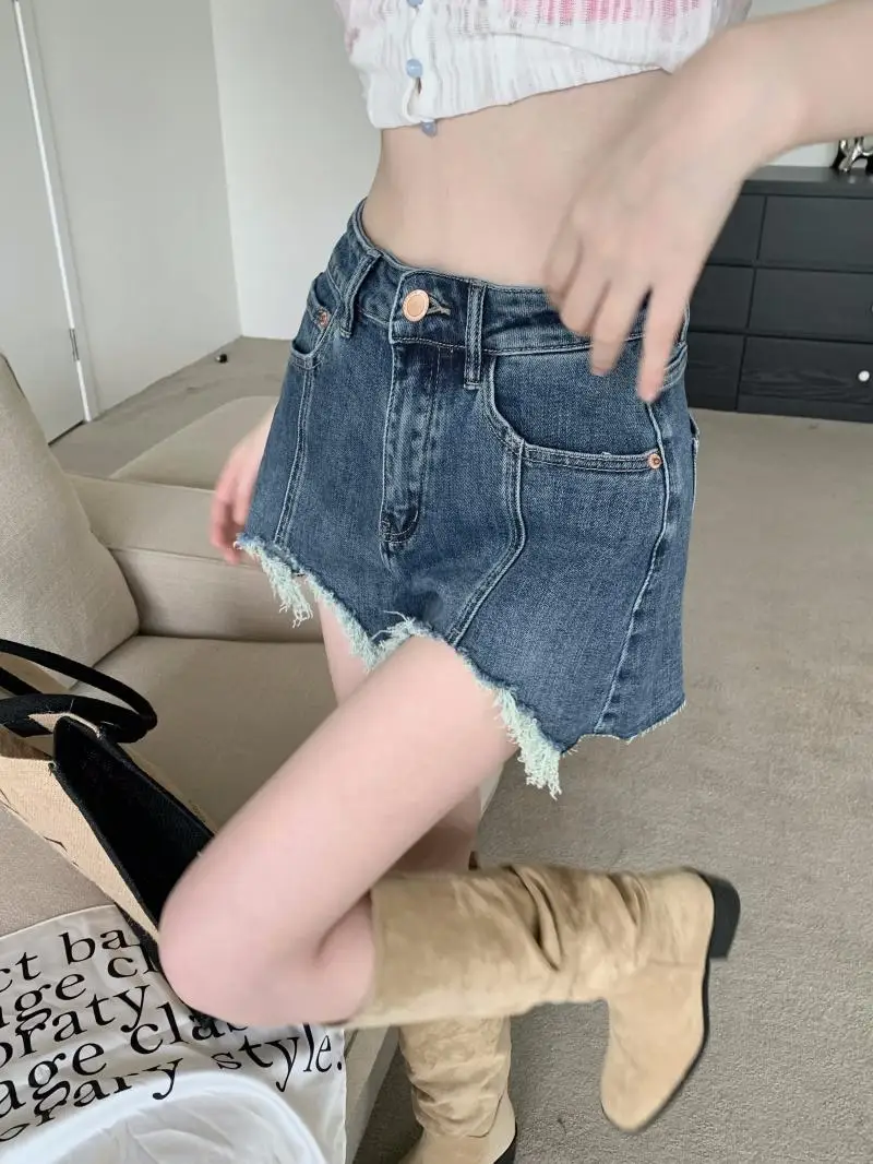 Denim corto irregolare a vita alta estate pantaloni a trapezio di grandi dimensioni per le donne pantaloncini larghi a gamba larga stile coreano dimagranti Hot Girl