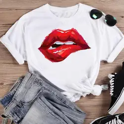 T-shirt da donna con stampa dolce labbra sexy acquerello labbra T-shirt casual con grafica femminile Top manica corta moda estate magliette