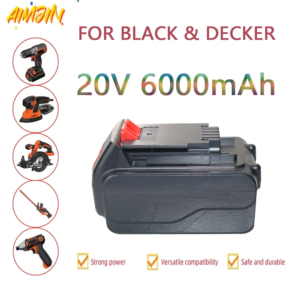 

Литий-ионная аккумуляторная батарея для BLACK & DECKER LB20, LBX20, LBXR20, 20 в, 6,0 Ач, замена электроинструмента