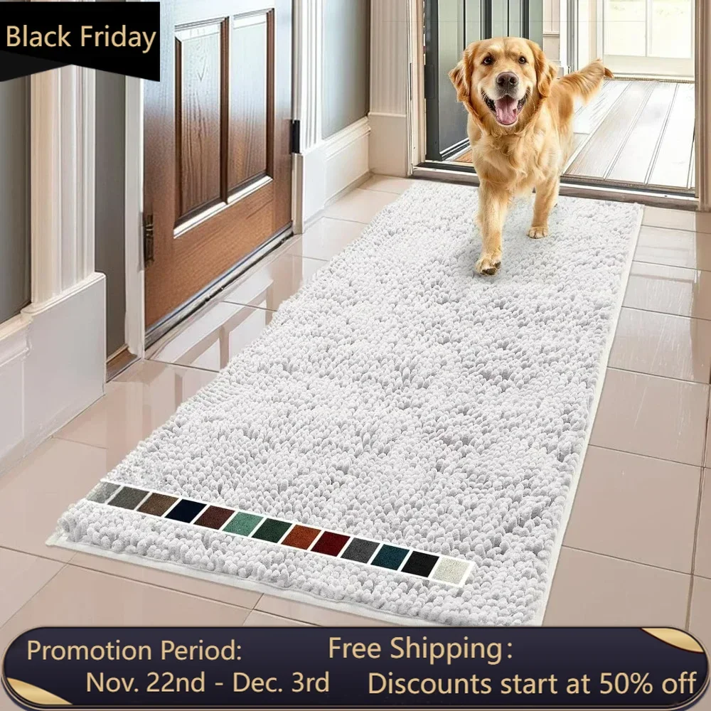 Highly absorbent ultra-fine fiber door mat and pet carpet, non slip, thick and washable, soft chenille, white 59 