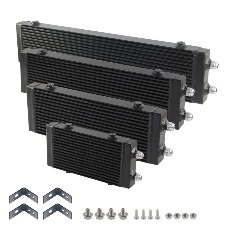 

Dual Pass Bar & Plate Engine 10AN Universal Oil Cooler Heat Exchanger AN10 7/8"-14 UNF Mounting Bracket Aluminum Black/Silver