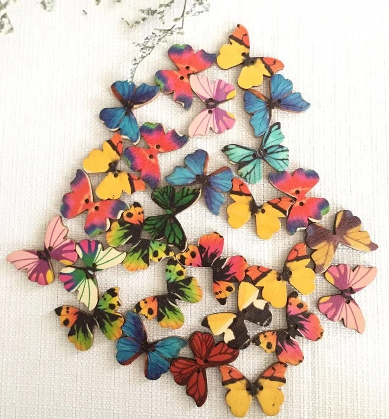 50pcs Butterfly Wooden Button Mix Color Christmas DIY Button Fit Sewing Buttons Crafts Scrapbooking Craft Accessories