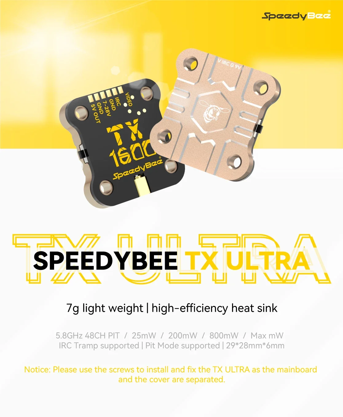 SpeedyBee TX ULTRA 1.6W Analog VTX SB-TX ULTRA FPV Transmitter Long Range Video Transmitter