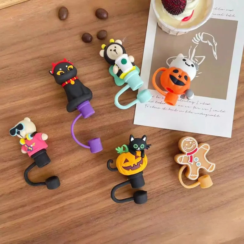 Cartoon Bear Straw Topper for 7-8mm Diameter Silicone Straw Cover Cap Reusable Dustproof Straw Lid for Tumbler Cup Accessories