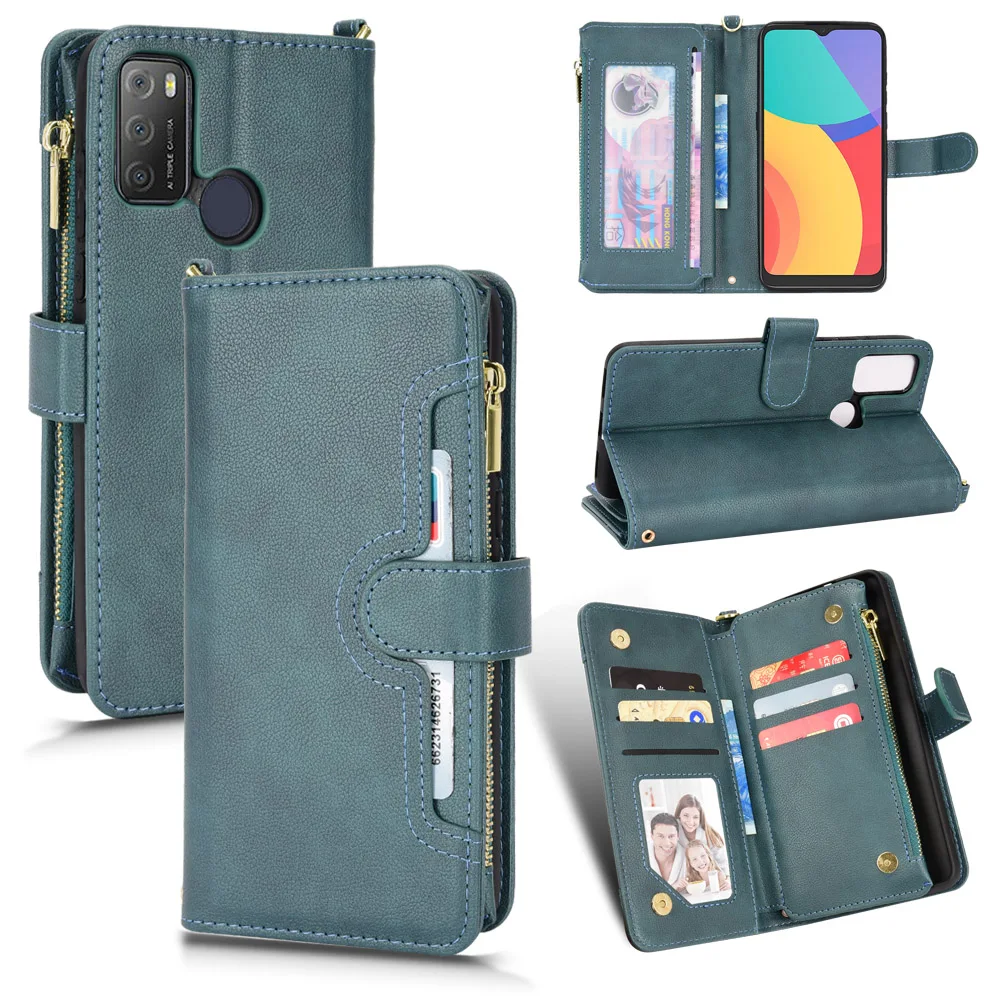 

Wallet Zipper Flip Leather Case For Alcatel 1S 2021 3L 2021 TCL 20E TCL 20Y Card Slot Lanyard Zipper Wallet Phone Case
