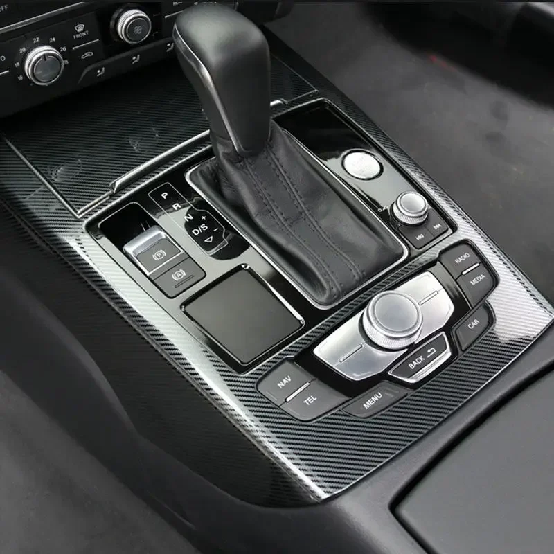 

Car Styling Center Console Gear Shift Frame Trim Strip Accessories For Audi A6 C7 2012-2018 Carbon Fiber Texture / Black Brushed