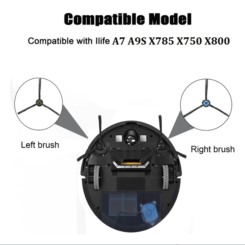 แปรงขัดด้านข้างสำหรับ A7 iLife/A9S/X785/X750/X800แปรงทำความสะอาดได้ในชิ้นส่วนเครื่องดูดฝุ่นหุ่นยนต์