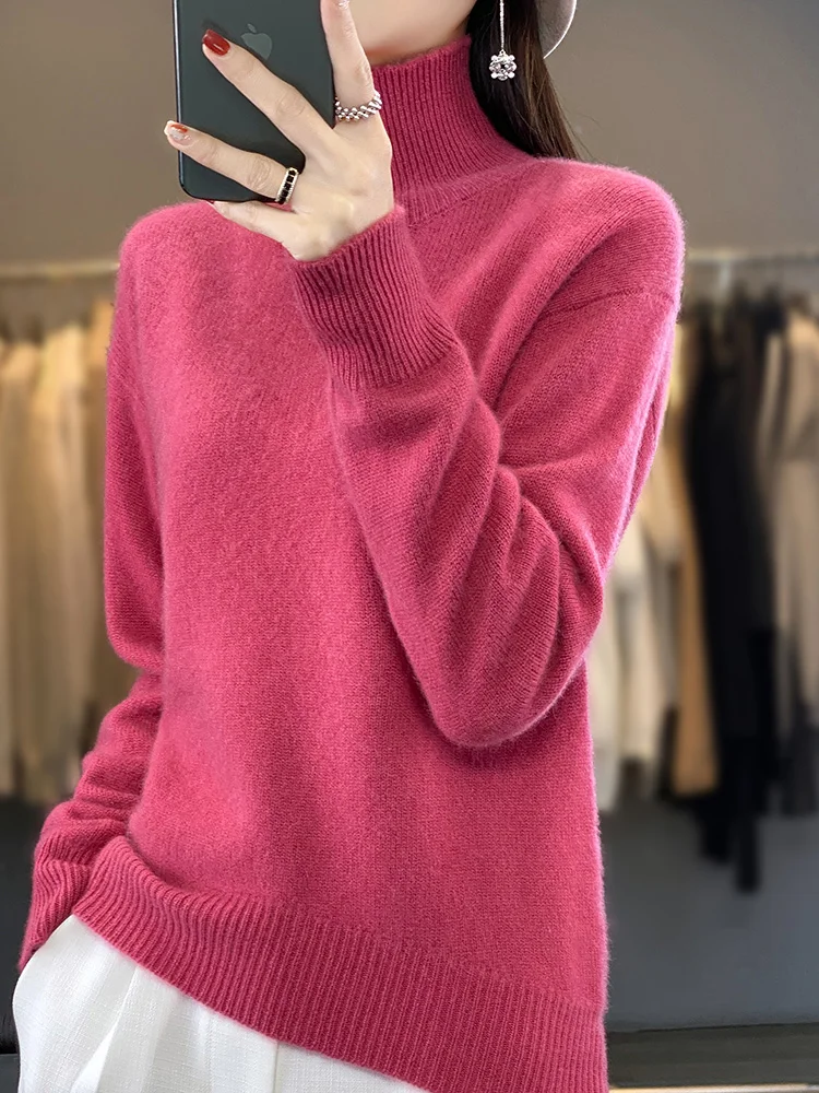 2026 Autumn/Winter Women's Merino Wool Turtleneck Knitted Pullover Solid Color Basic Version Fashionable Soft Long Sleeve Top 2