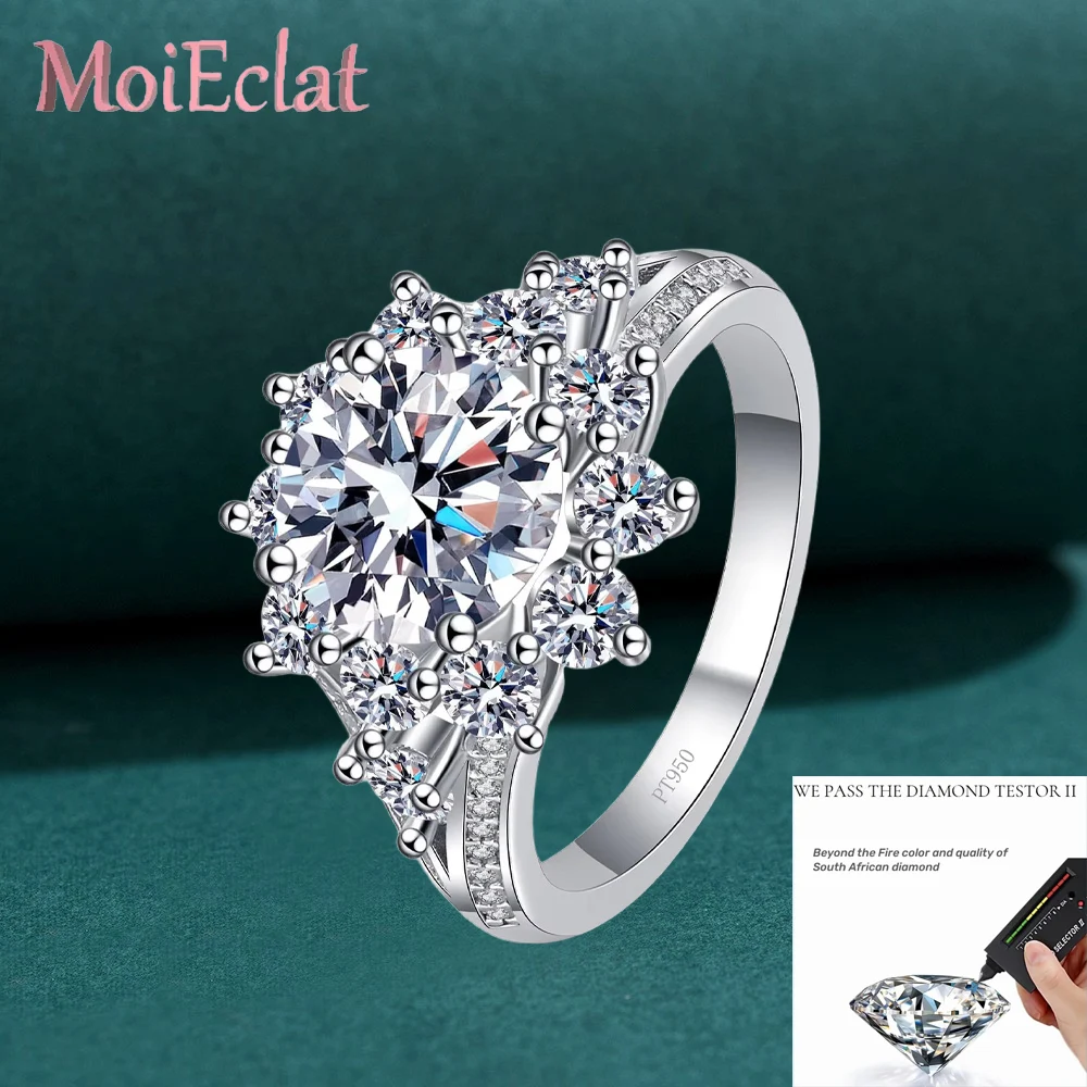 

Super Luxury Hexagonal Flower Platinum Pt950 Ring for Women with 3 Carat Moissanite Centerpiece Fine Jewelry Wedding Party Gift