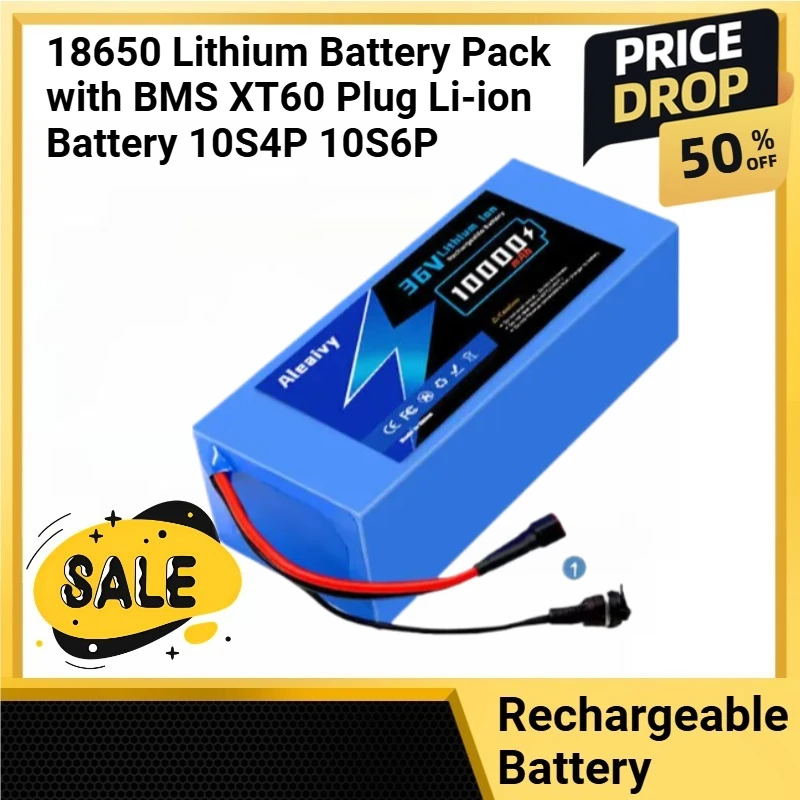 

36V 10Ah 12Ah 16Ah 20Ah 2000W Large Capacity 18650 Lithium Battery Pack with BMS XT60 Plug Li-ion Battery 10S4P 10S6P