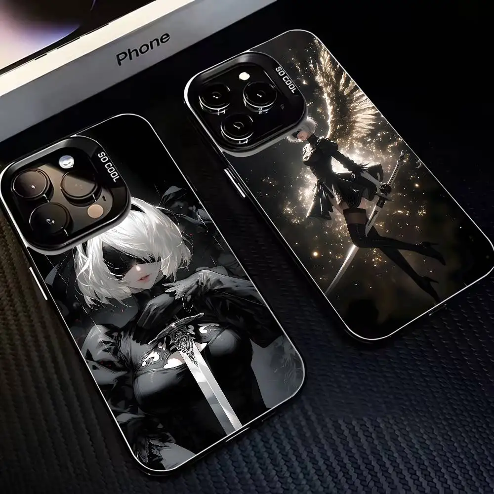 

N-NieR A-Automata 2B Phone Case For iPhone17,16,15,14,13,12,11 Plus,Pro Max Black Matte Shockproof Cover